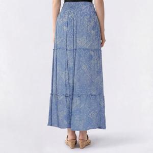 Juniors Pink Rose Gauze Patchwork Wide Smock Waist Skirt alternate view